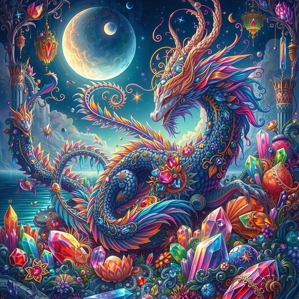 Gothic Dragon with Crystal Gemstones in Cutecore Style