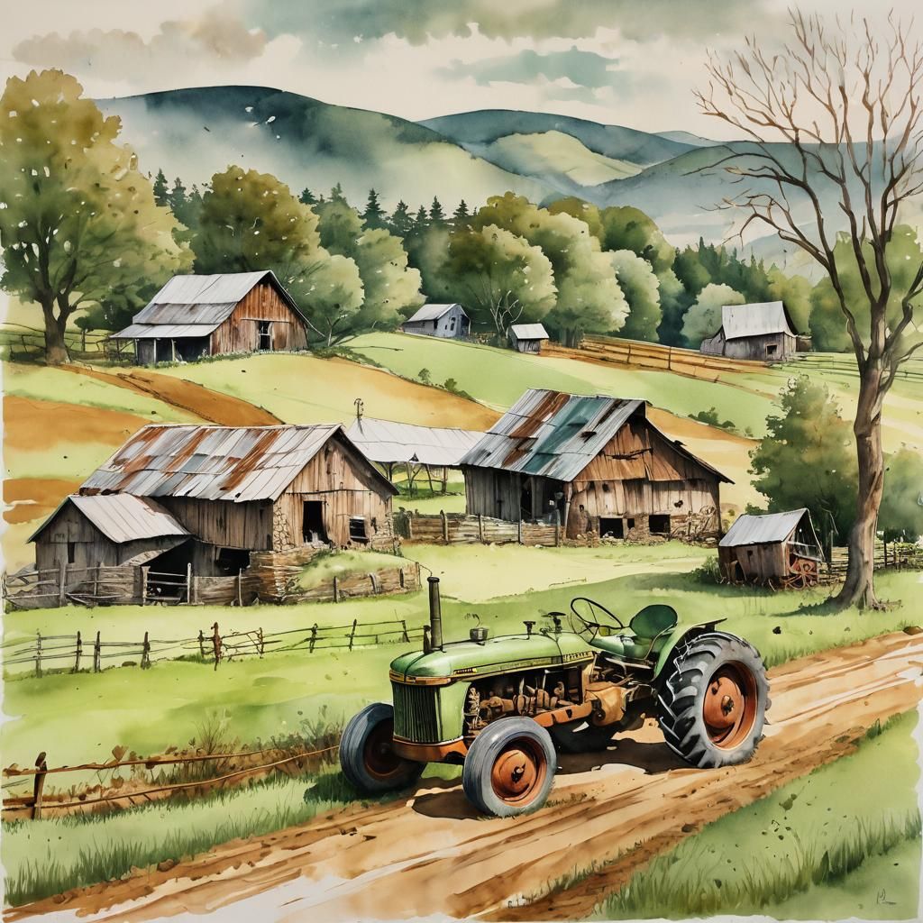 Rustic Country Farm in Quaint Hills Drawing