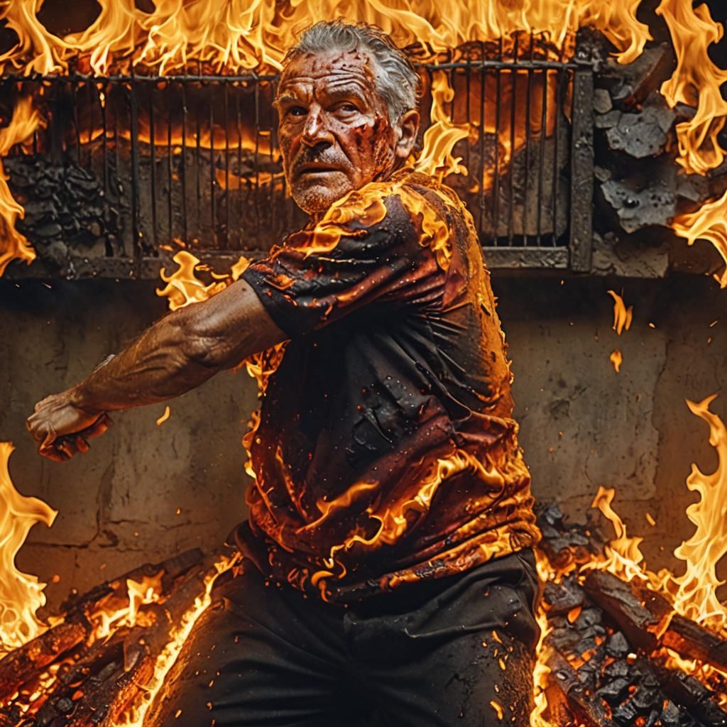 Man Engulfed in Flames: Surreal Portrait