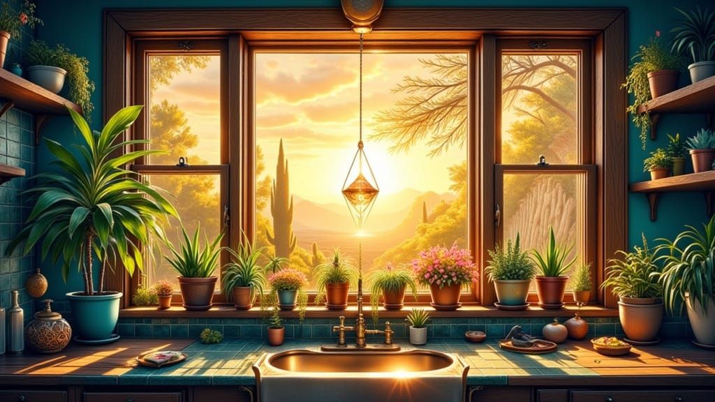 Southwestern Home Kitchen Window at Golden Hour