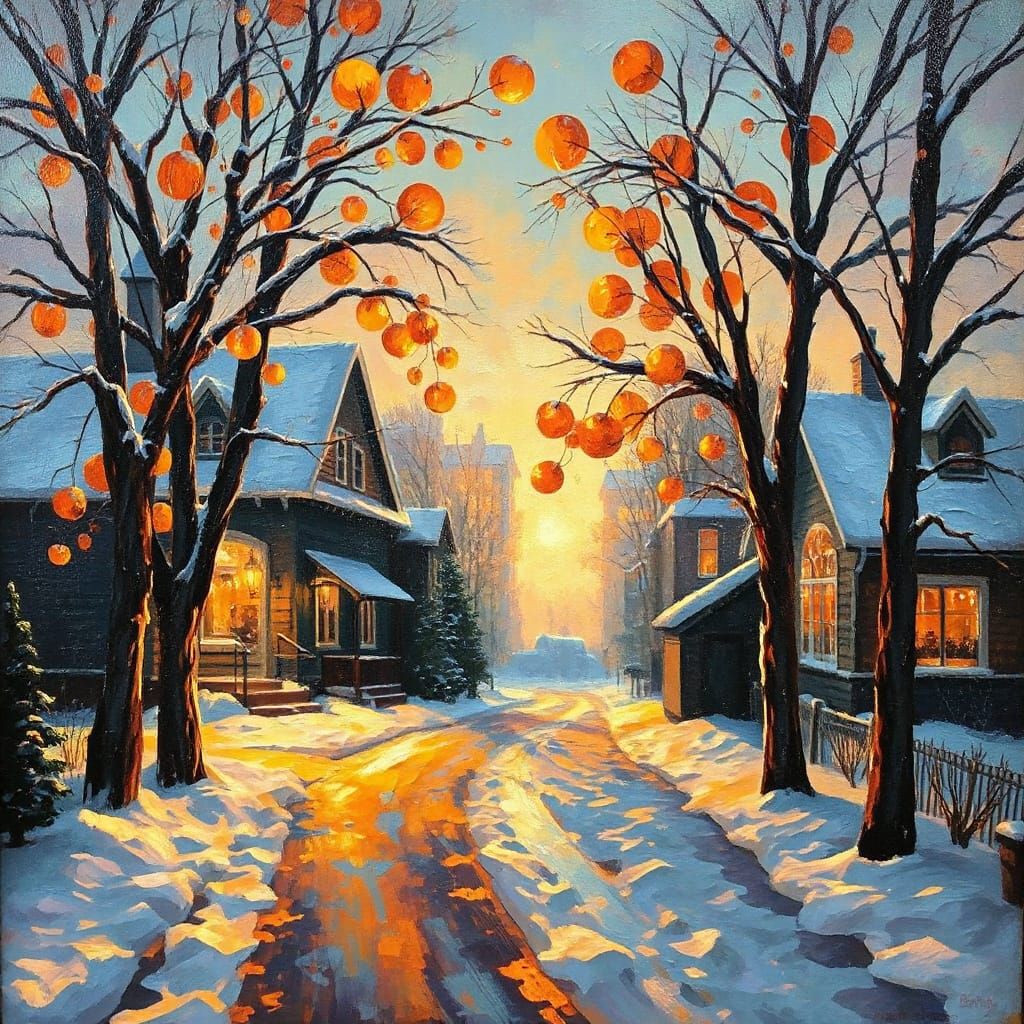 Glowing Winter Landscape in Impasto Oil Style