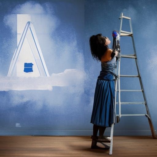 Woman Spray Painting Wall: Digital Matte Painting