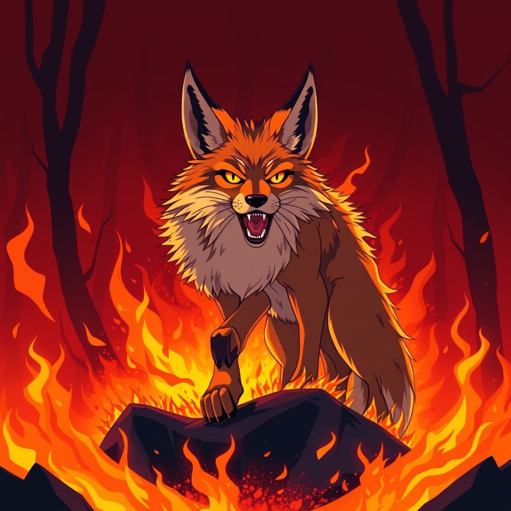 Majestic Coyote Enveloped in Blazing Inferno