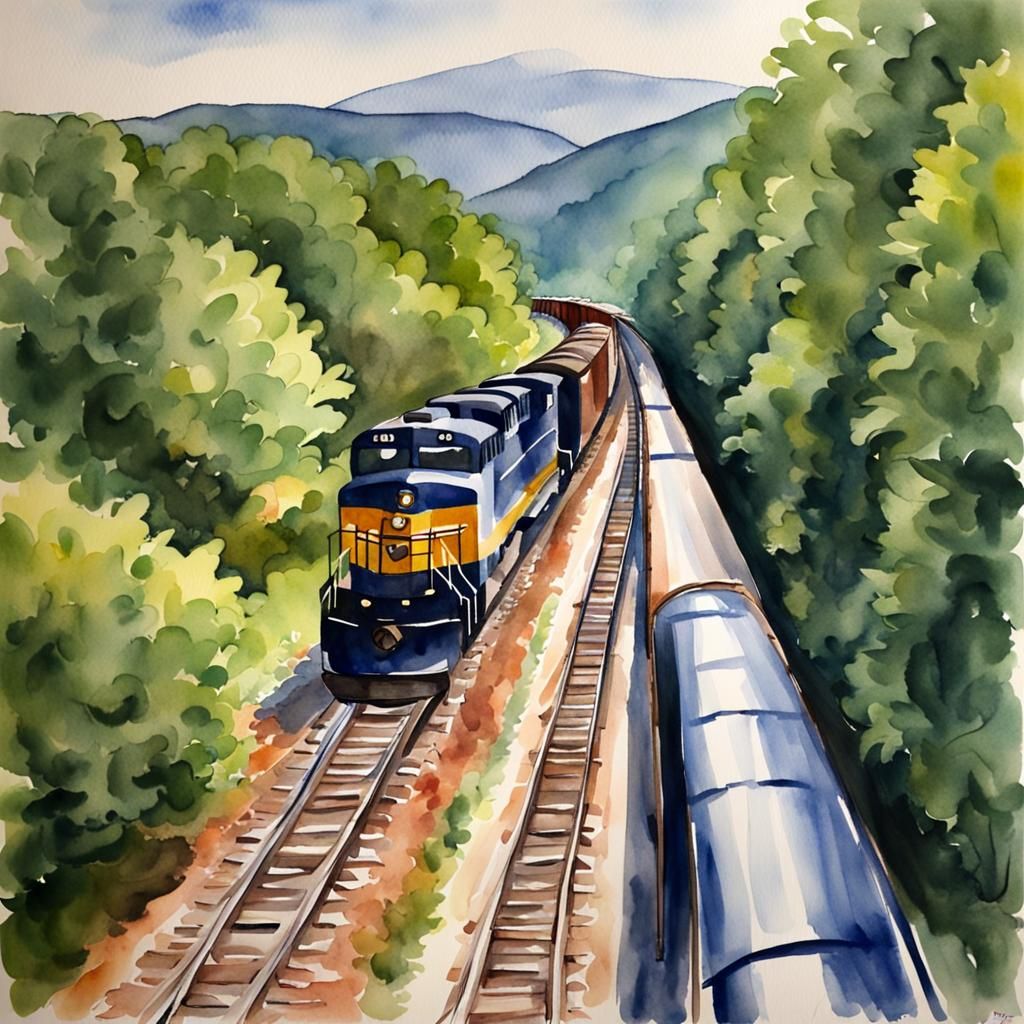 Freight train coming round the bend.