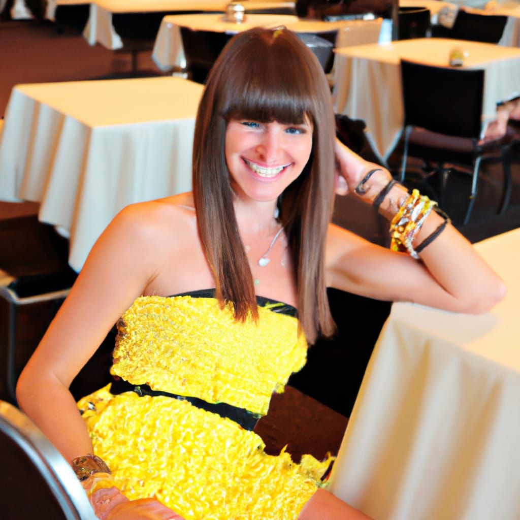 Woman in Yellow Dress at Restaurant