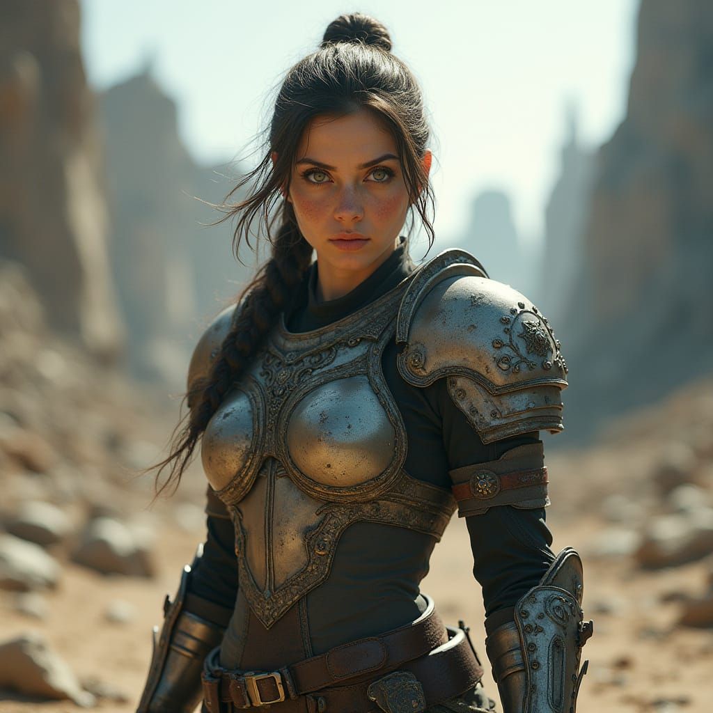 Warrior Woman in Post-Apocalyptic Ruins