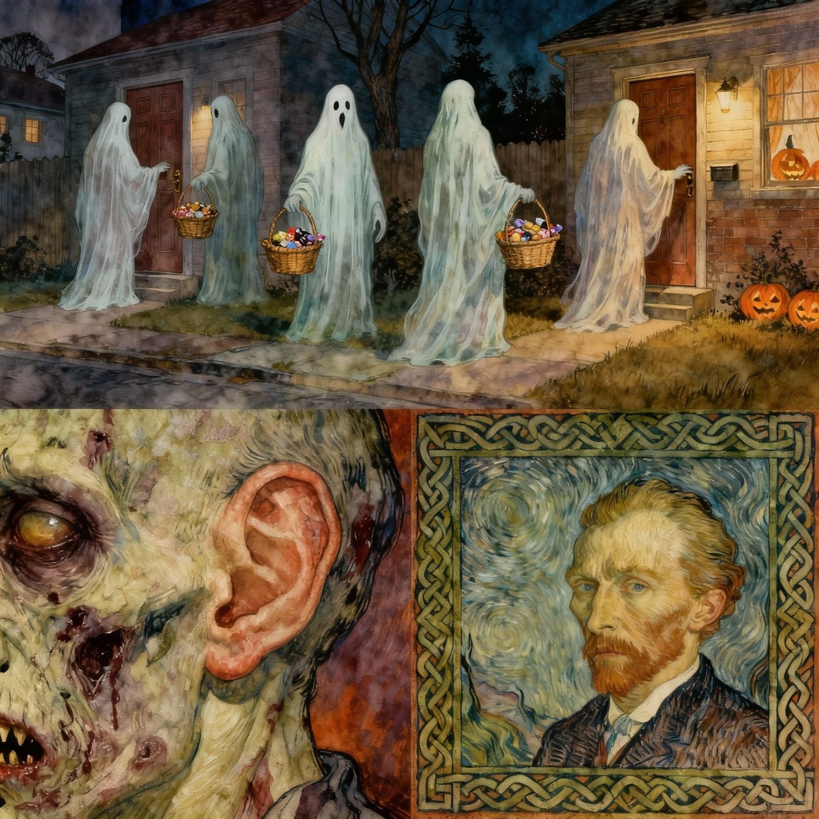 Eerie Bromoil Image of Ghosts Trick-or-Treating