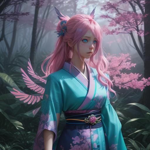 Anime Girl with Pink and Blue Hair