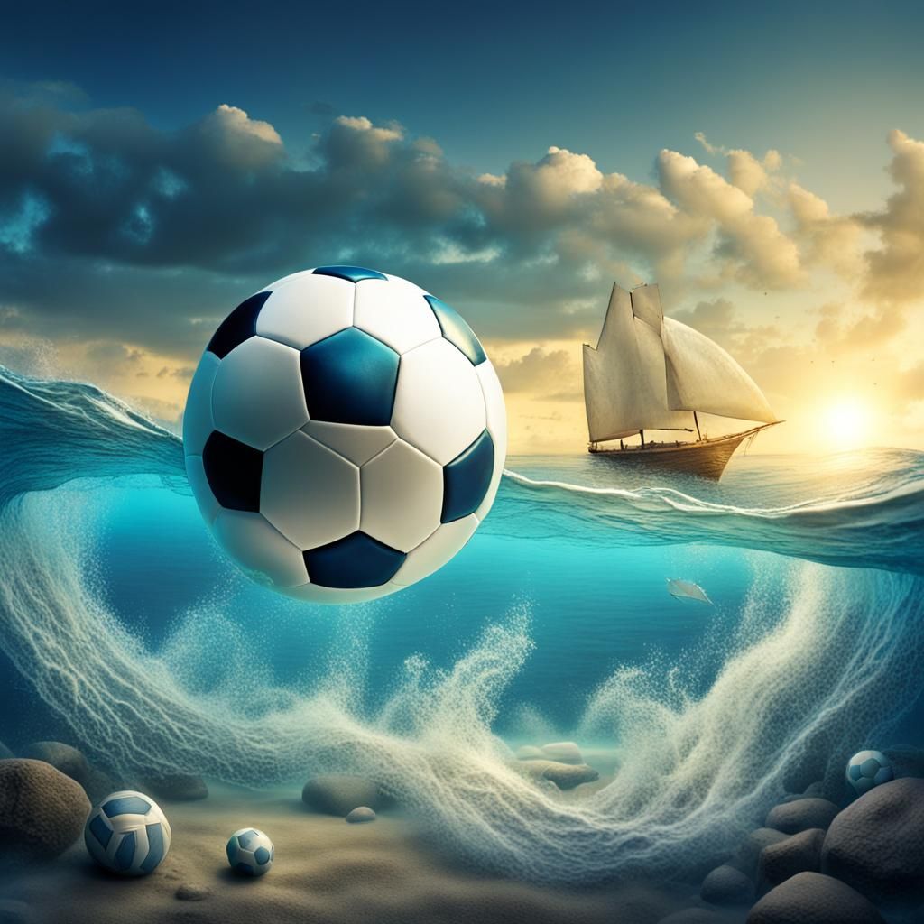 Football in a Magical Ocean Scene