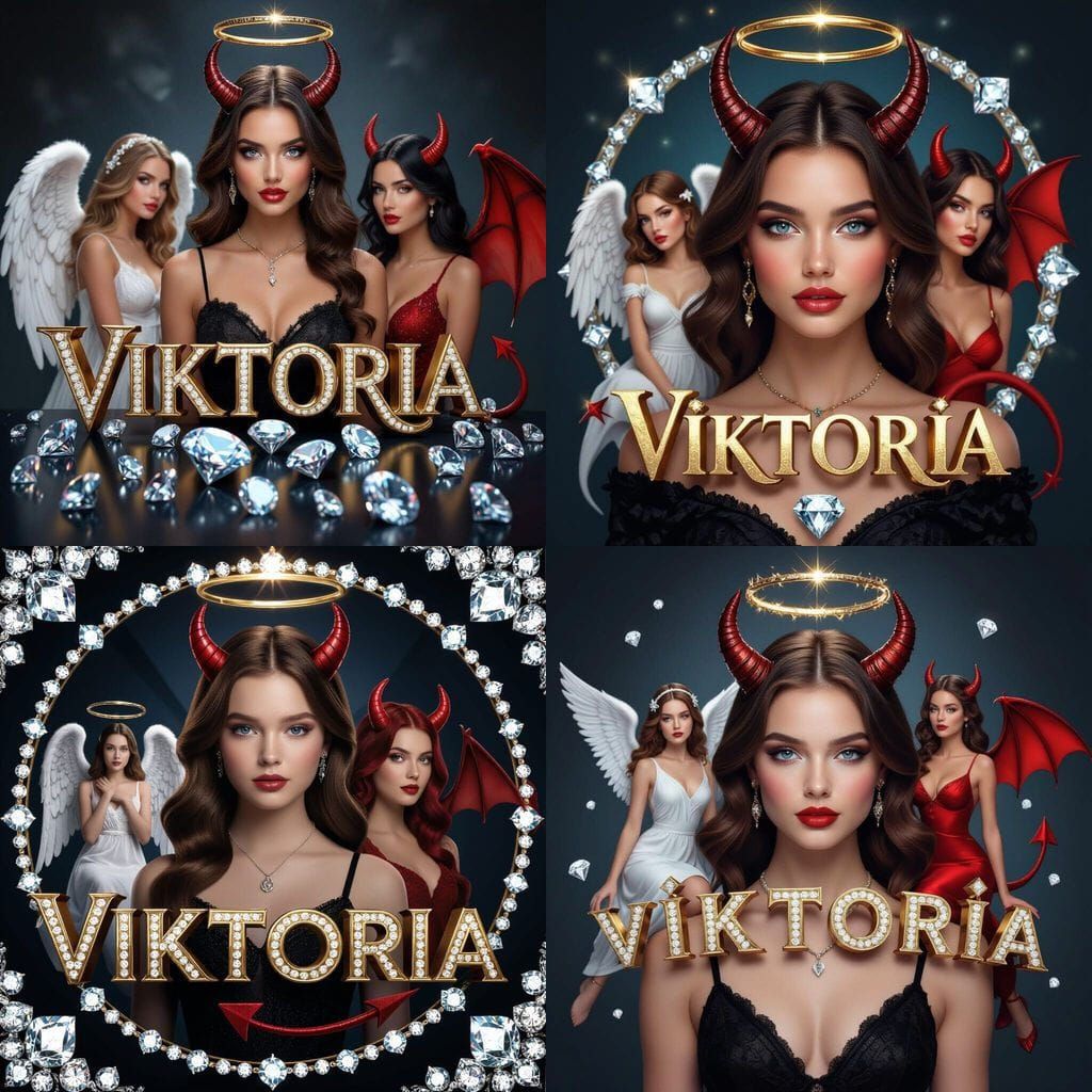 Glamorous Woman with Devil & Angel Companions