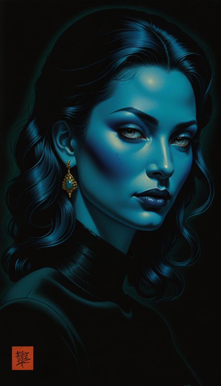 Exotic Blue Goddess in Vibrant Art