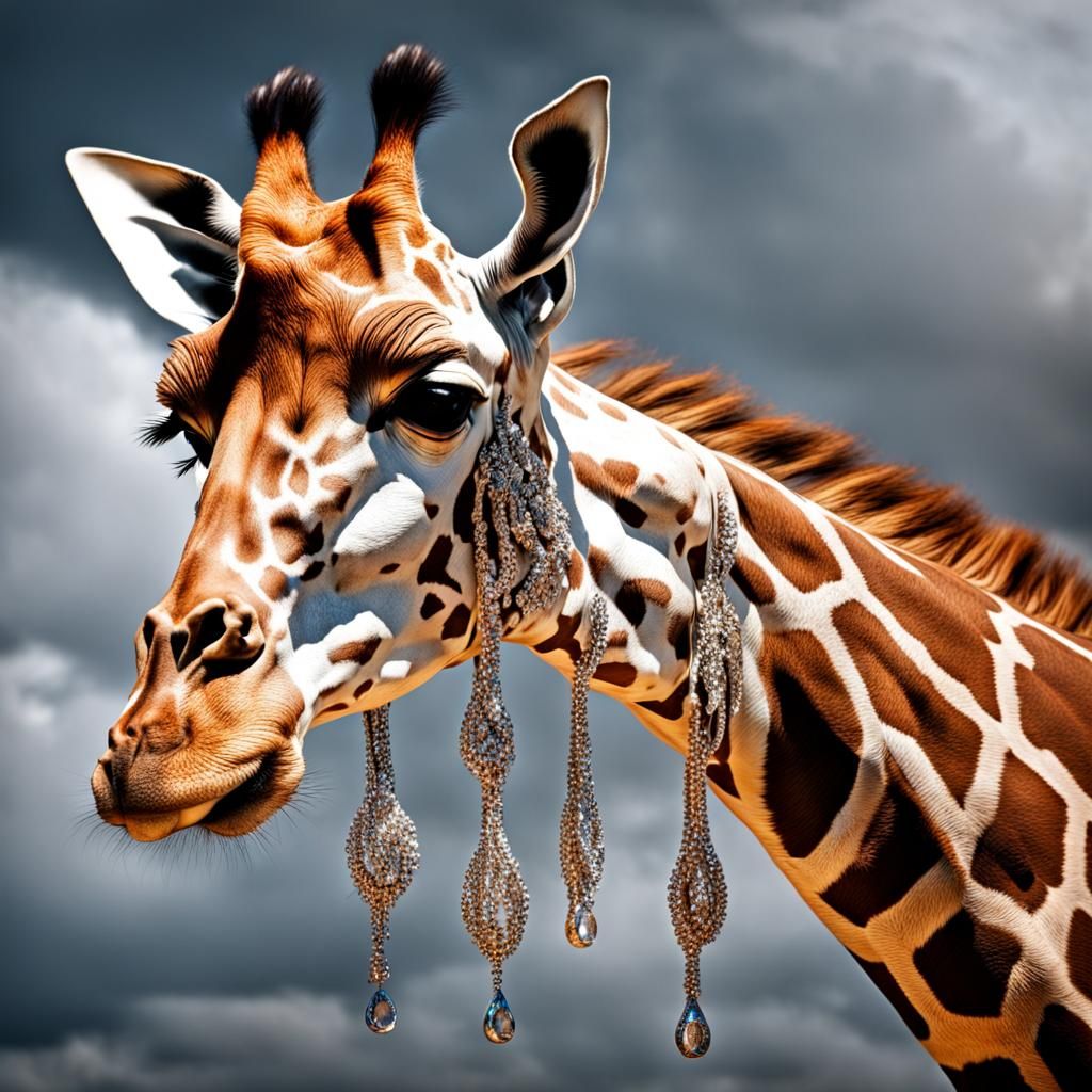 Hyperrealistic Giraffe with Jewelry in HDR
