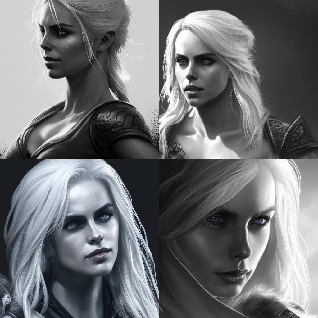 Ciri from The Witcher: Black and White Charcoal Portrait