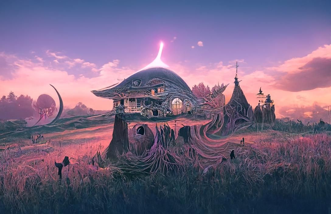 Spooky Wooden House in Sci-Fi Fantasy Dreamscape