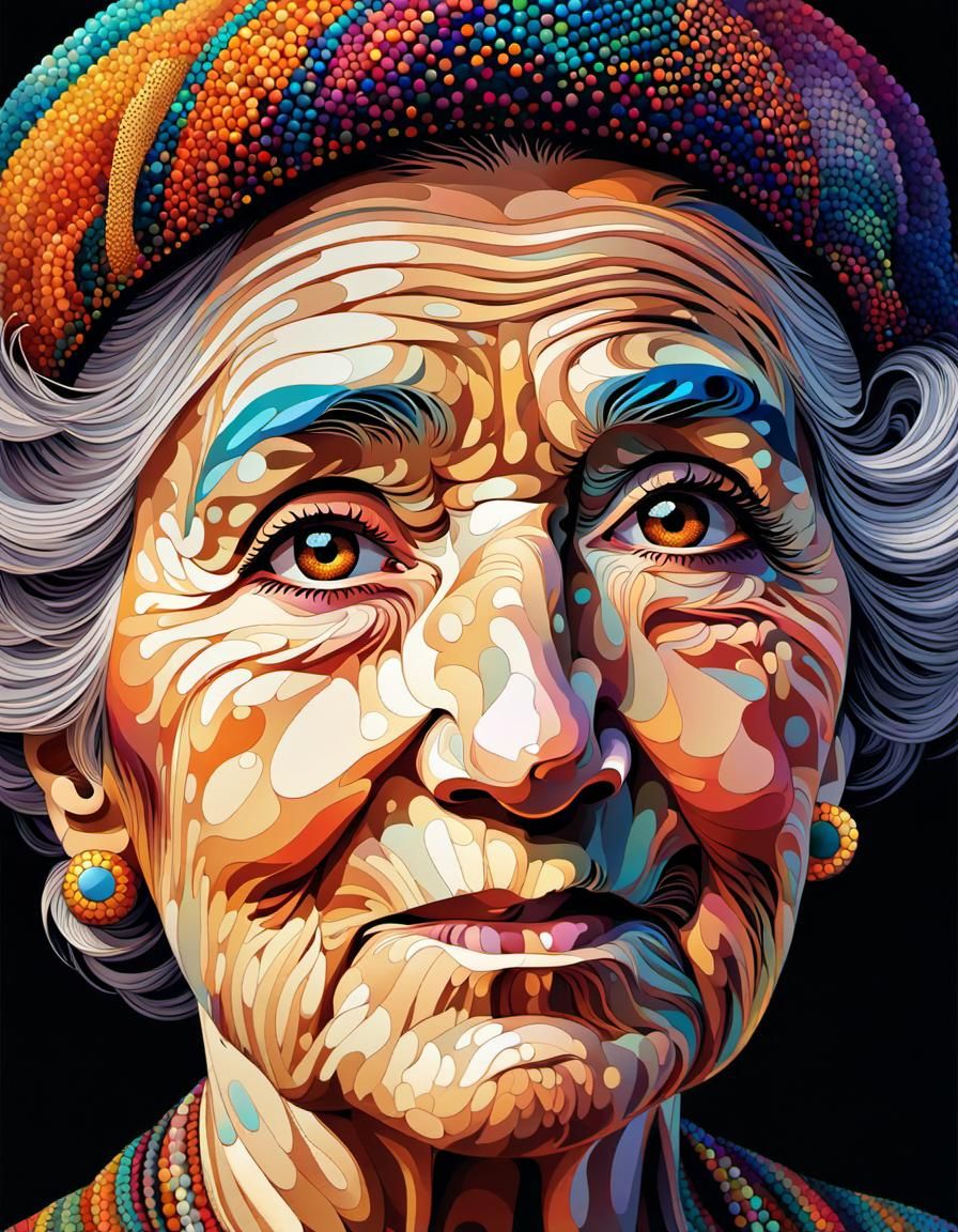 Pointillist Portrait of Grandma in Geometric Abstraction
