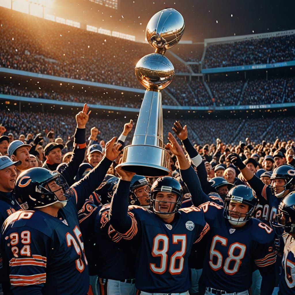 1985 Chicago Bears Championship Team Portrait in Vibrant Spo...