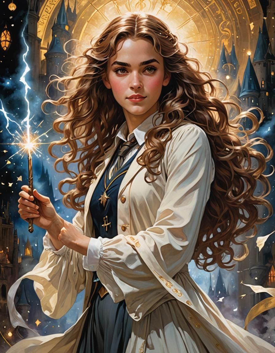 Hermione Granger Casting a Spell, Art Nouveau Style