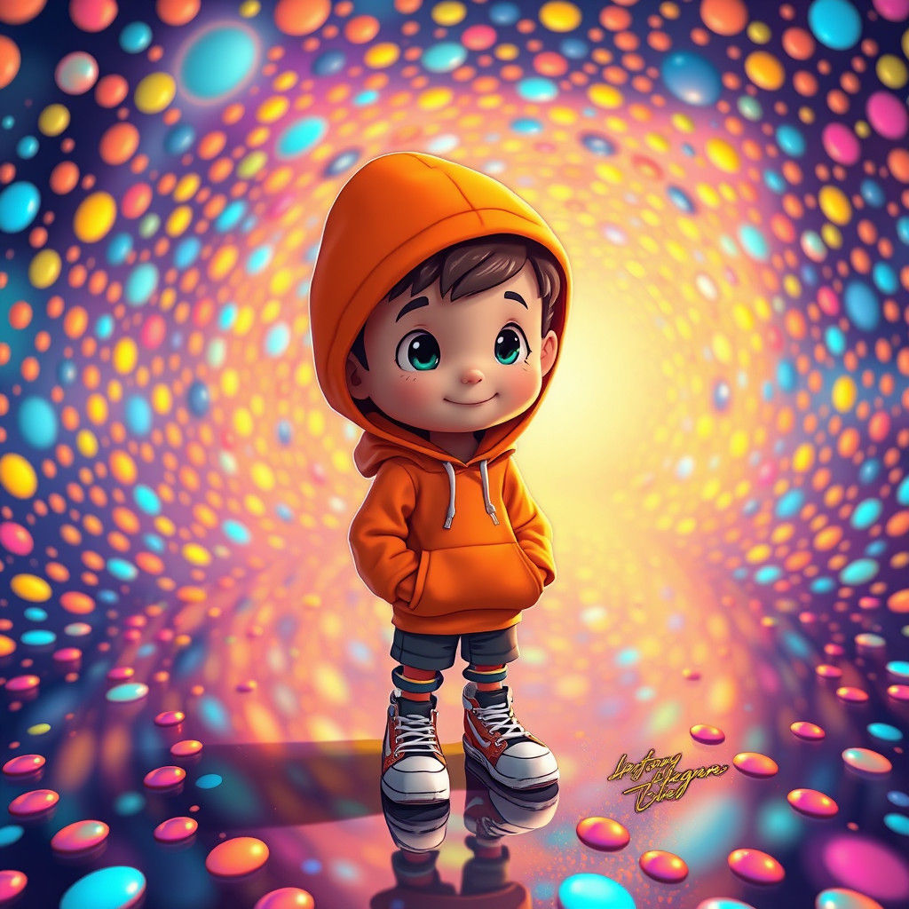 Boy in Iridescent Dot Universe: Digital Art