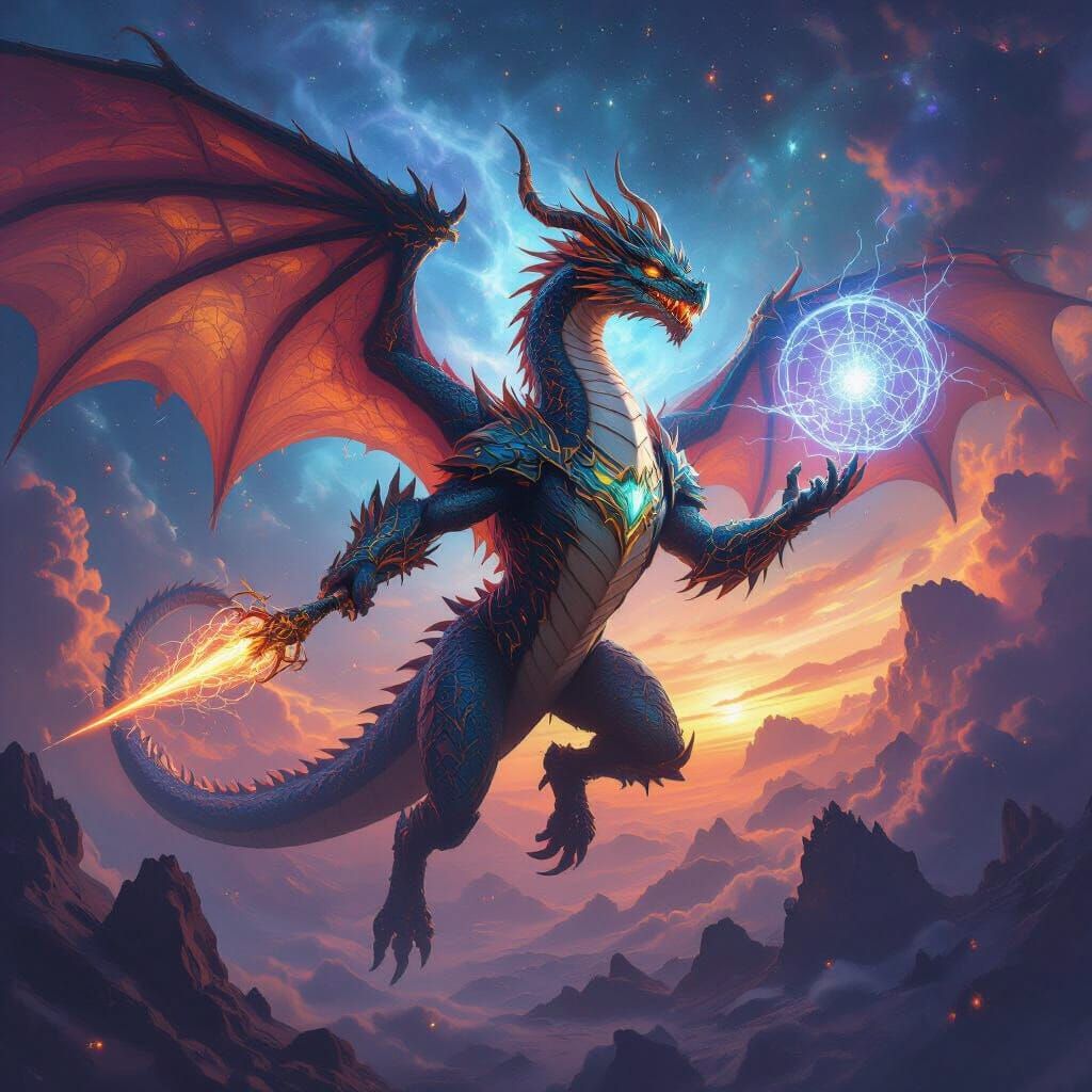 Elemental Dragon Wielding Energy Net in Nebulae