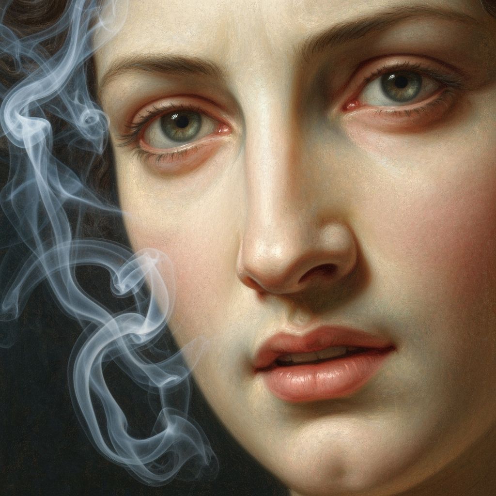 Oracle of Delphi's Mystical Gaze in Ethereal Smoke