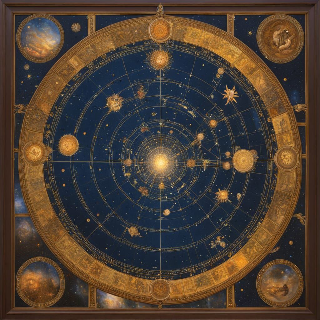 Renaissance Star Chart with Glowing Golden Constellations