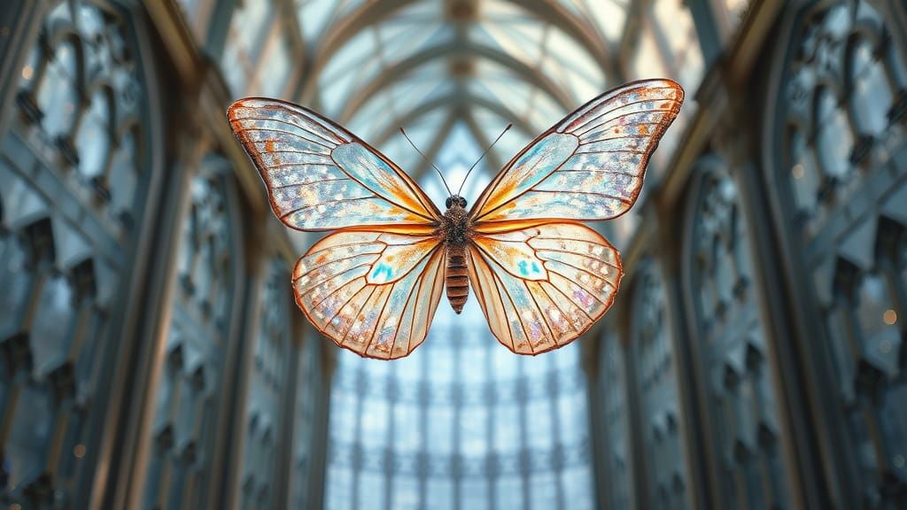 Ethereal Butterfly in Crystal Cathedral, a Poignant Reflecti...