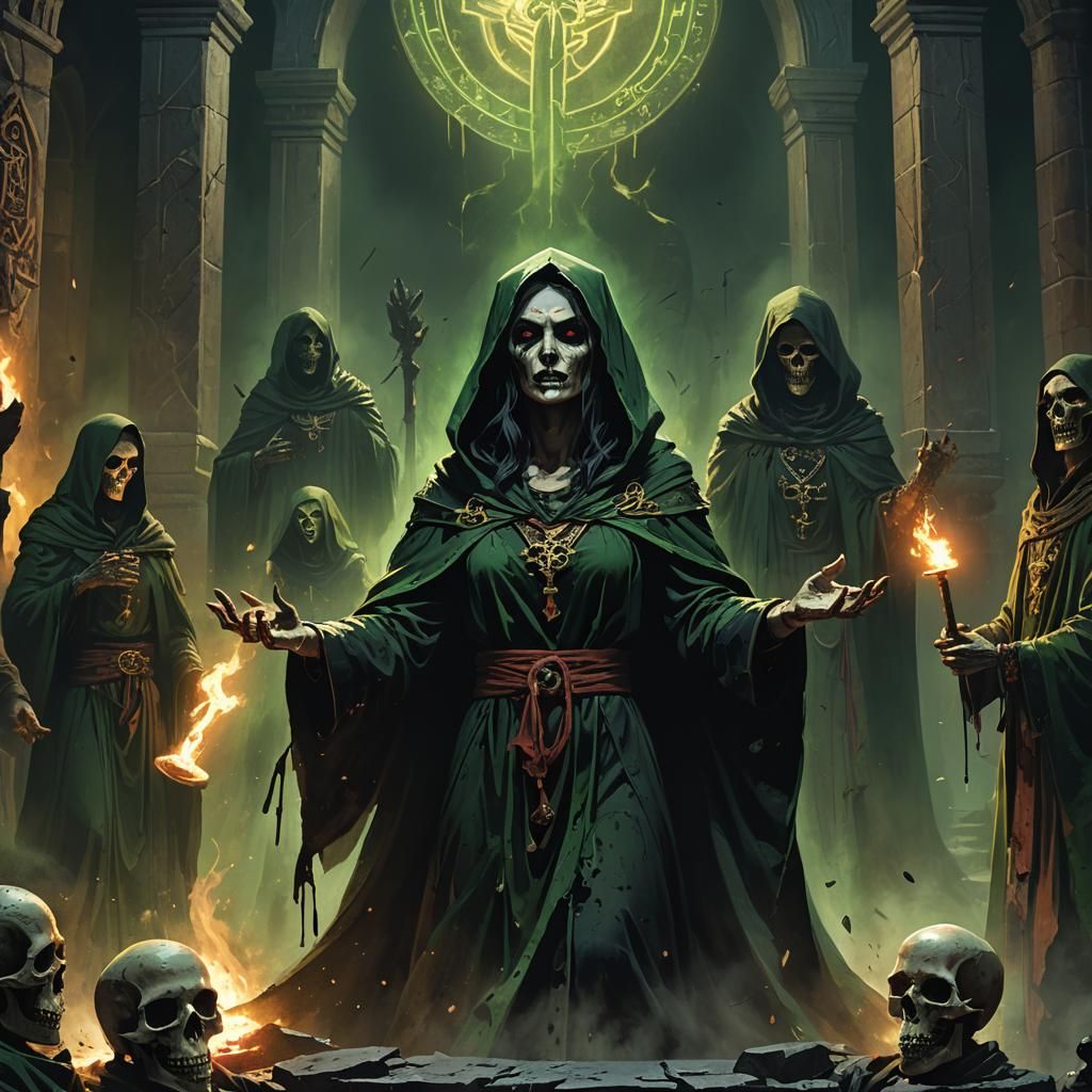 Dark Fantasy Cultists at Black Stone Altar