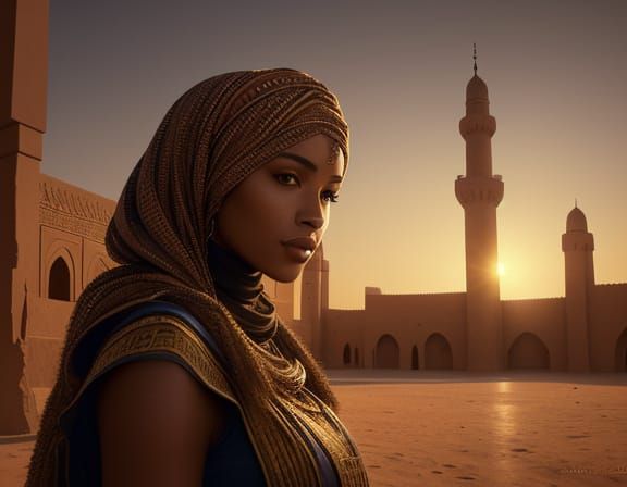 Timbuktu Woman in Rembrandt Lighting at Golden Hour