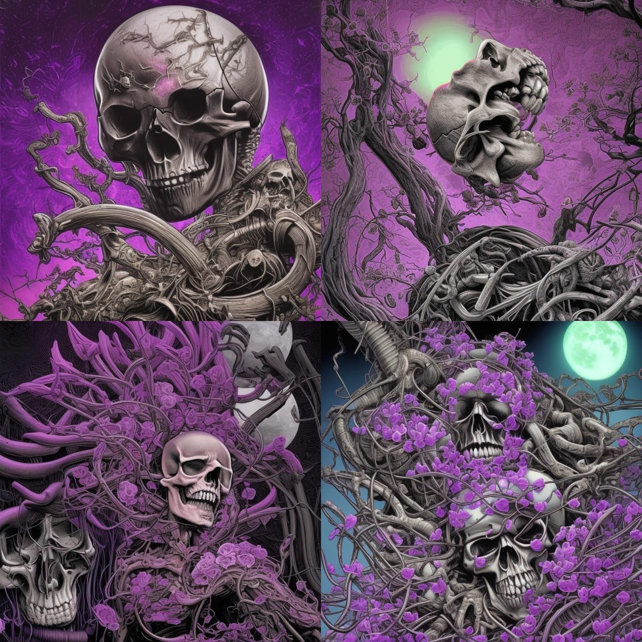 Cherry Blossom Skull Planter with Neon Energy