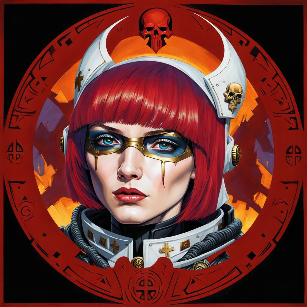 Futuristic Soldier Nun in Warhammer 40k Style
