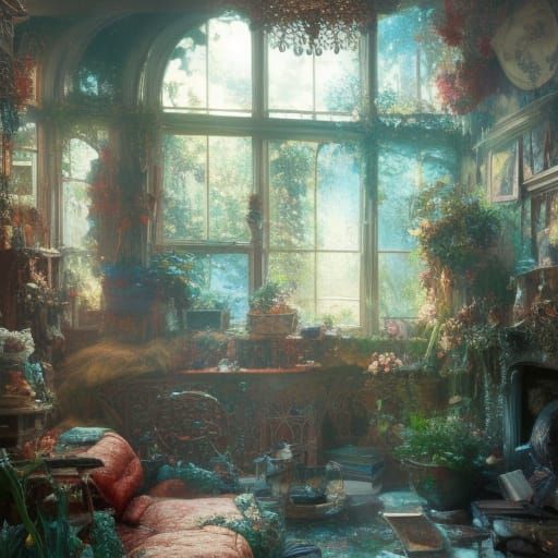 Inviting Dressmaker's Shop Interior in Solarpunk Style