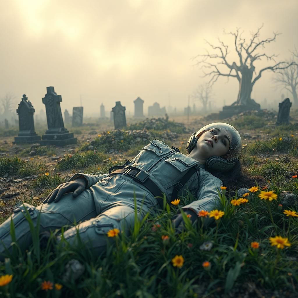 Oasis in Wasteland: Woman in Biohazard Suit