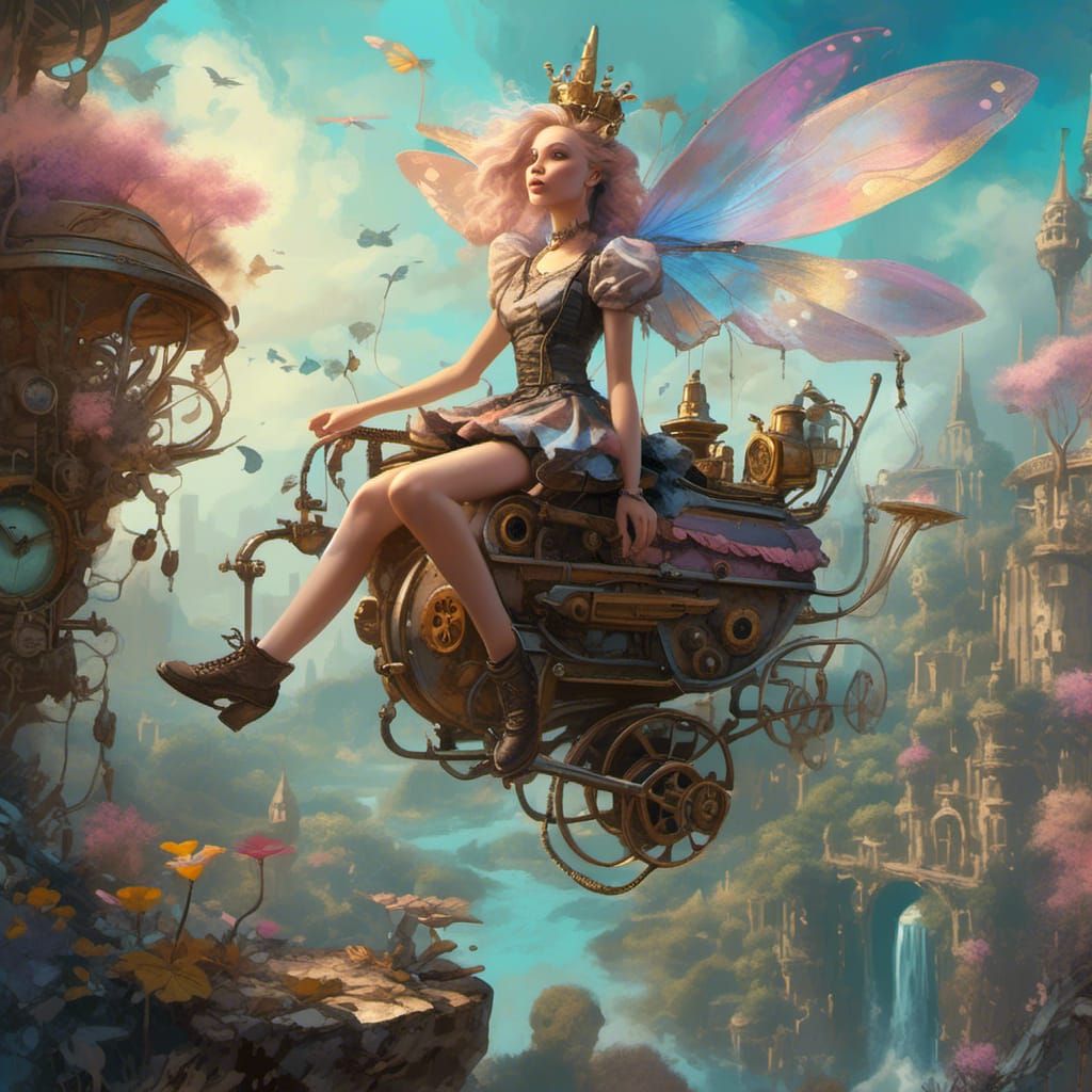 Steampunk Fairy Princess in Flight, Alla Prima Style