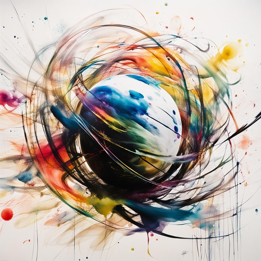 Abstract Expressionism: Multicolored Orb in Motion