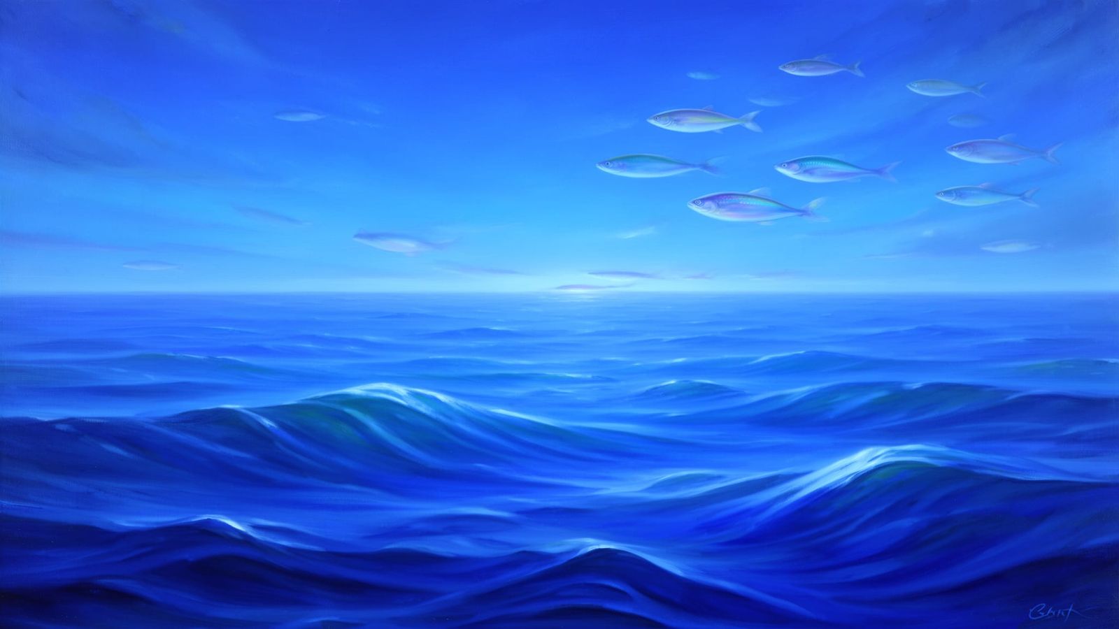Surreal Azure Dreamscape with Merging Ocean and Sky