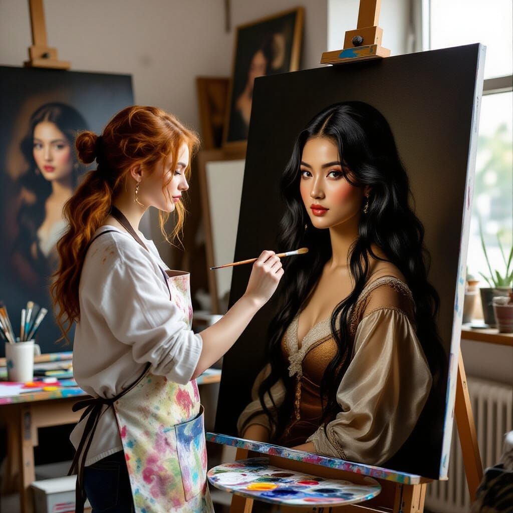 Painter Creates Portrait in the Style of Rembrandt