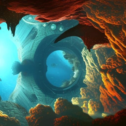 Underwater Cave Looking Upwards