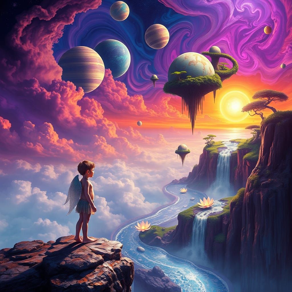 Interplanetary Child in Surrealist Landscape, a Digital Pain...