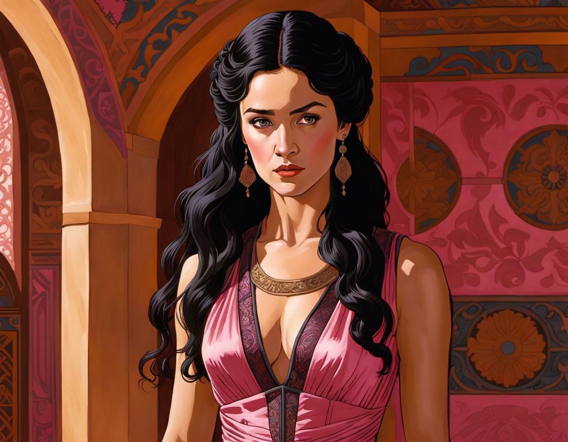 Shae in Pink Silk Dress, Art Nouveau Style