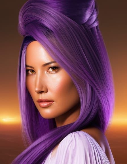 Olivia Munn with Purple Hair