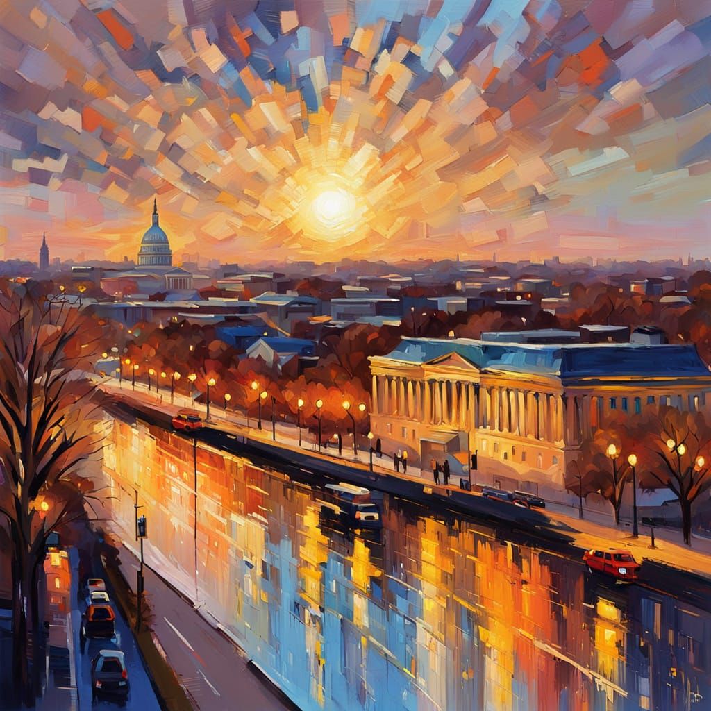 Washington D.C. Cityscape in Vibrant Neo-Impressionist Style
