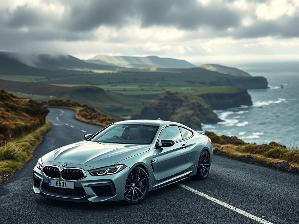 BMW on Ireland Coastline in Hyperrealistic Style