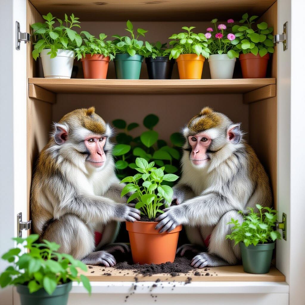 Fluffy Monkeys Gardening in a Closet