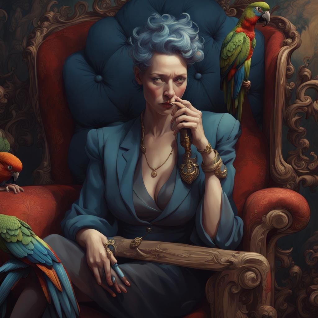 Melancholy Woman with Parrot in James Jean Style