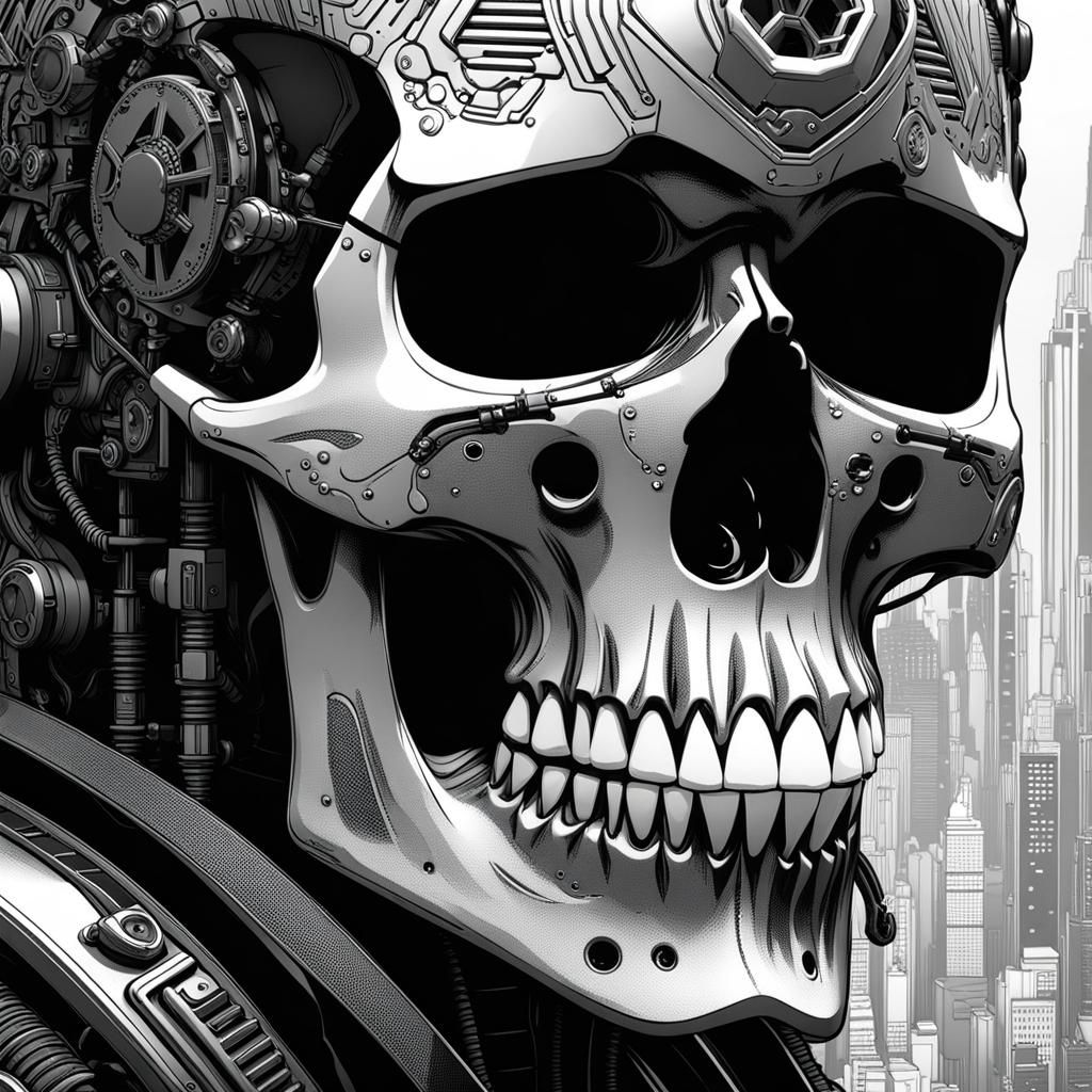Cyberpunk Skull Close-Up in Manga Style