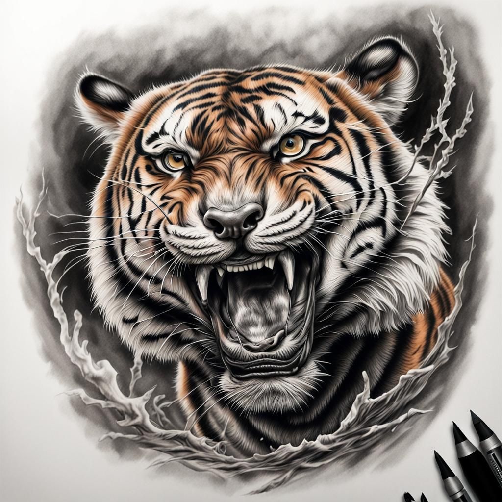 Attacking Tiger Tattoo