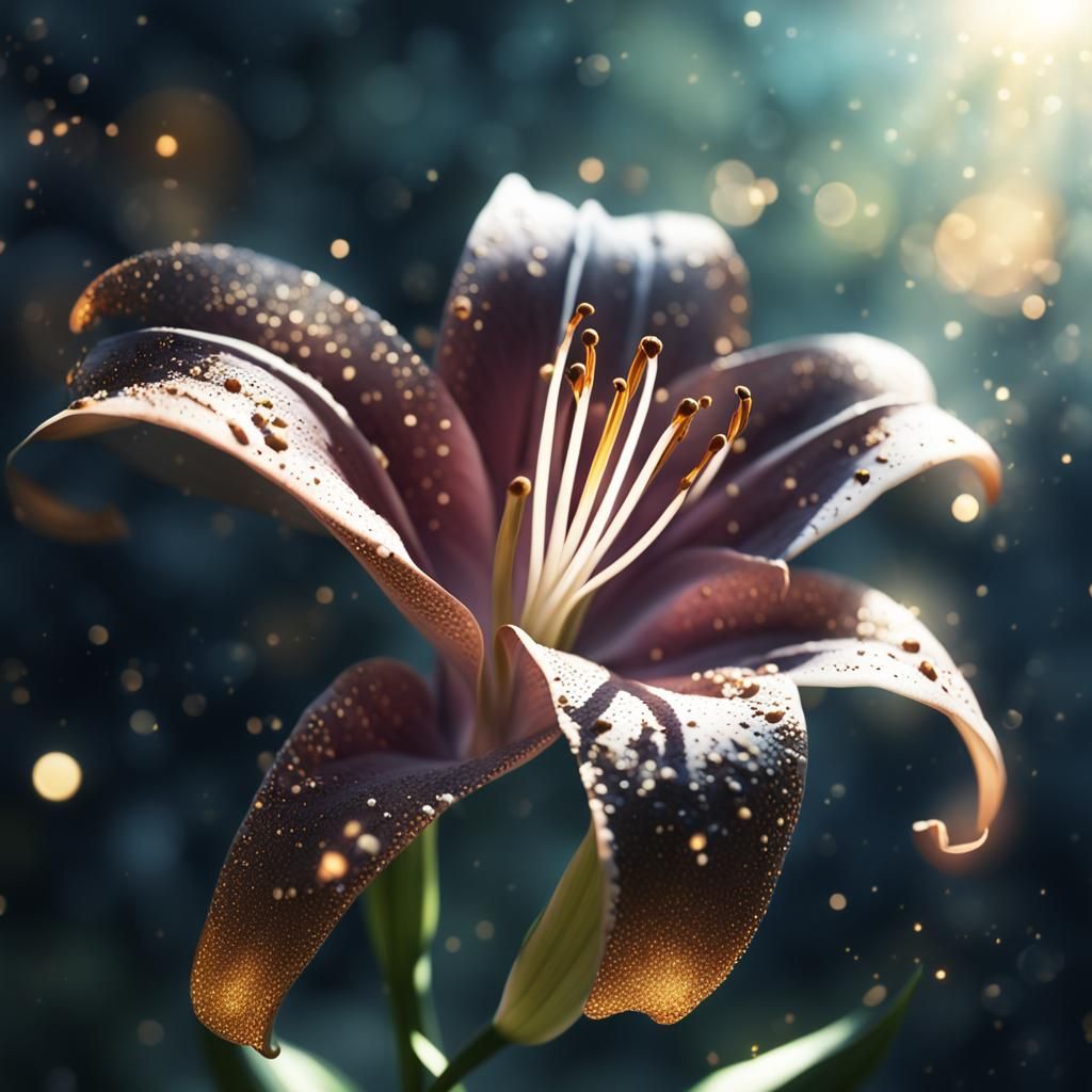 Epic Lily Flower in Forest, Fantasy Illustration