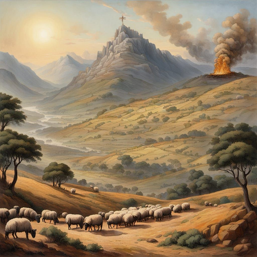 Joseph's Coat in Biblical Valley with Burning Bush