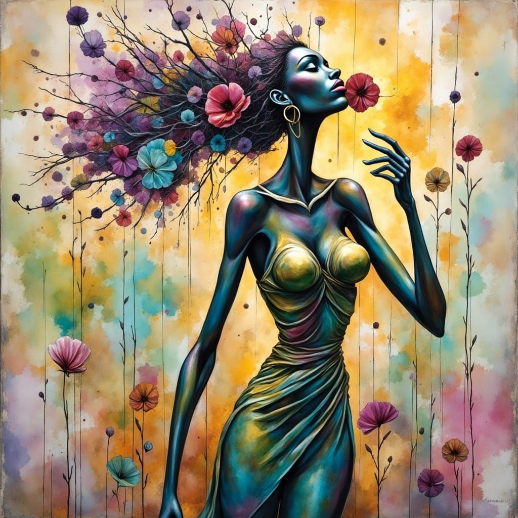 Abstract Feminine Silhouette in Expressionist Impasto Style