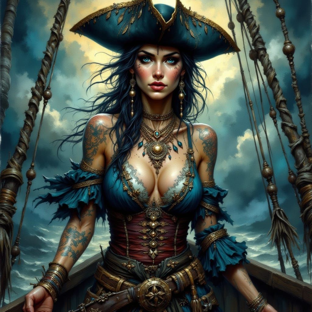 Fierce Pirate Captain Woman in Dramatic Concept Art Style